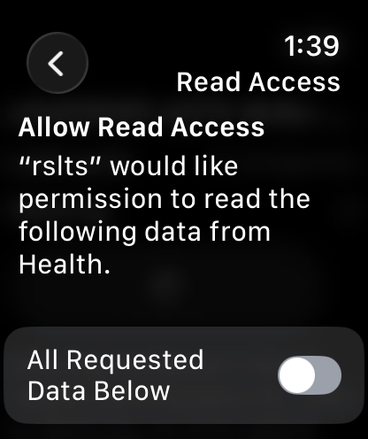 The Allow Read Access screen with the All Requested Data Below switch turned off