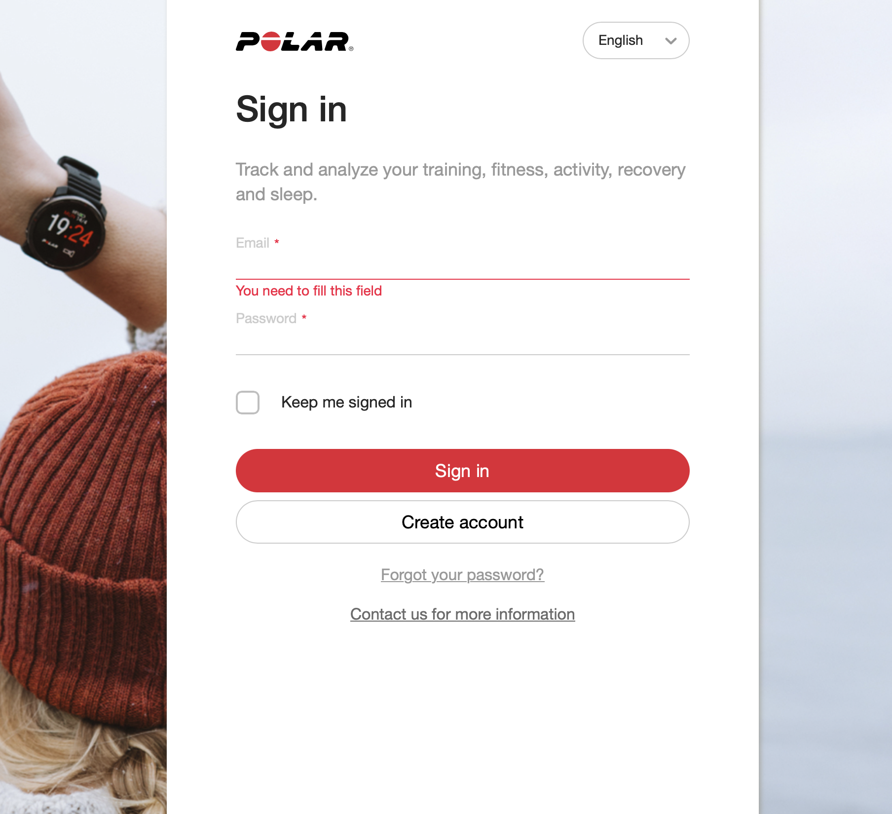 Polar Sign in screen with email and password fields